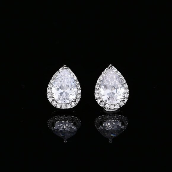 Women's Teardrop Mall Dainty Birthstone Cubic Zirconia Silver Elegant Earring - Picture 4 of 6
